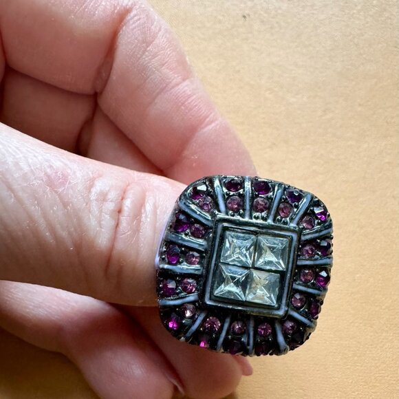 Enameled Crystal Cocktail Statement Vintage Ring Size 9 - Picture 2 of 9